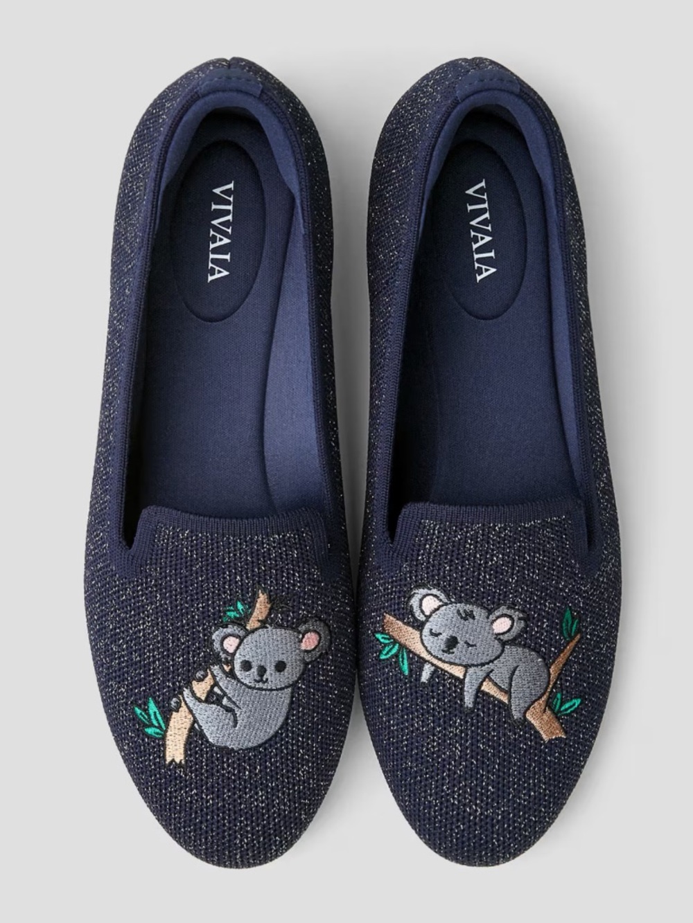 VIVAIA Audrey Navy Metallic Koala Embroidered Loafers EU 40.5 US 9-9.5